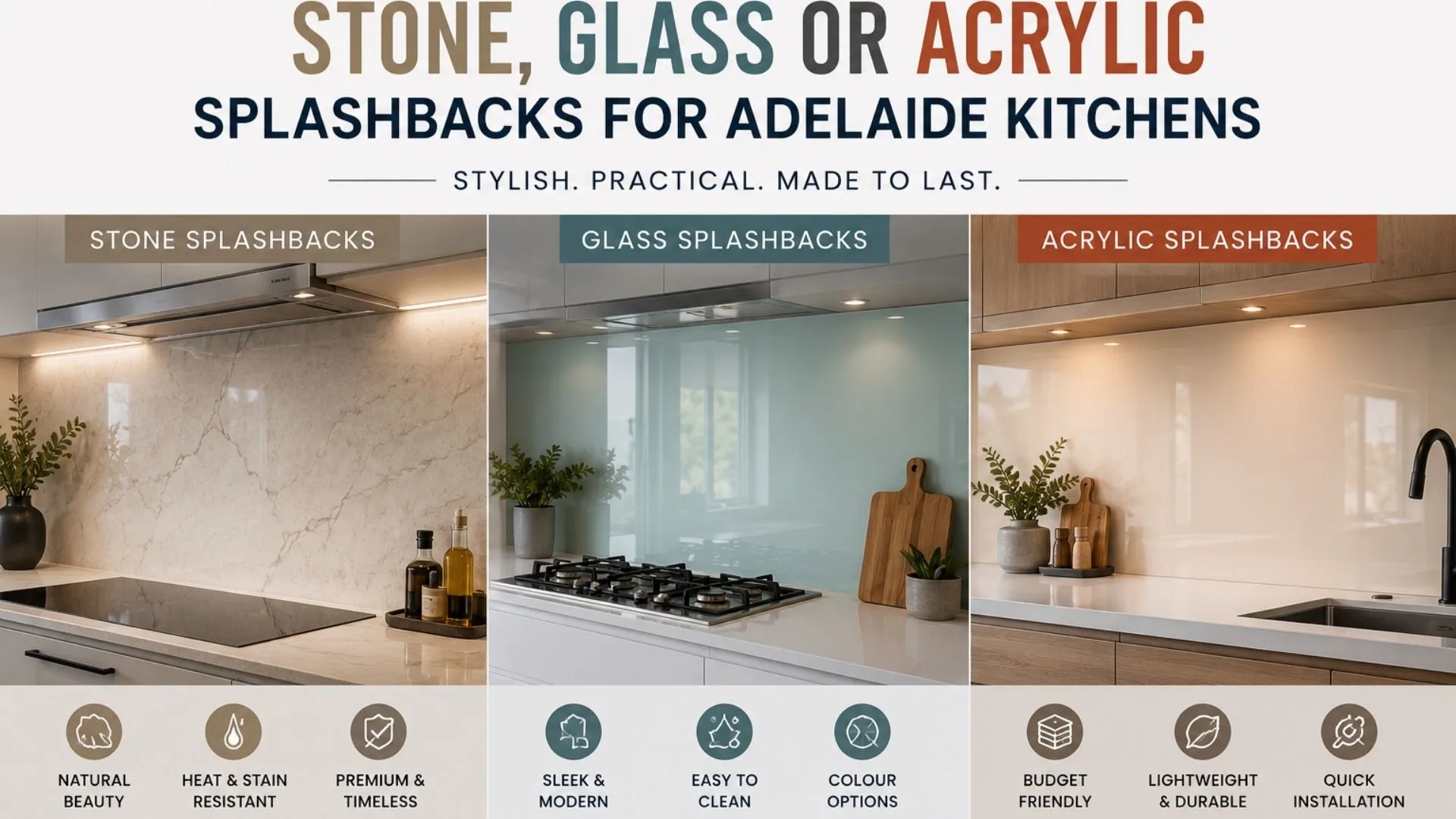 Stone, Glass or Acrylic Splashbacks for Adelaide